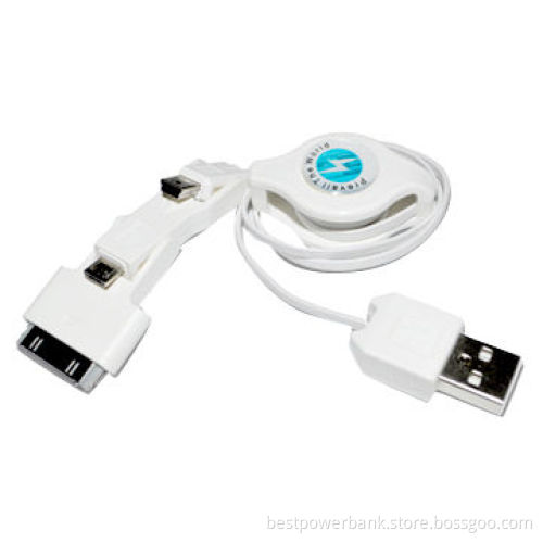 Data Cable for iPhone, with Retractable Cable Line, iPhone 4S/Micro/Mini Adapter with White Color